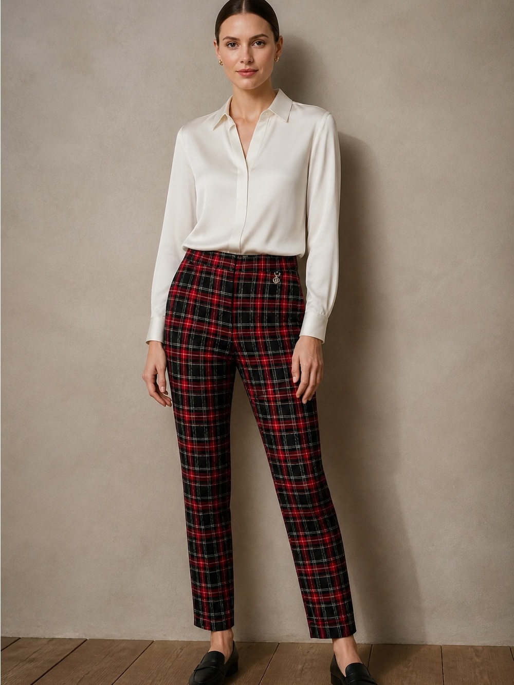 Tommy Hilfiger Plaid Tailored Ankle Pants - Red Tartan